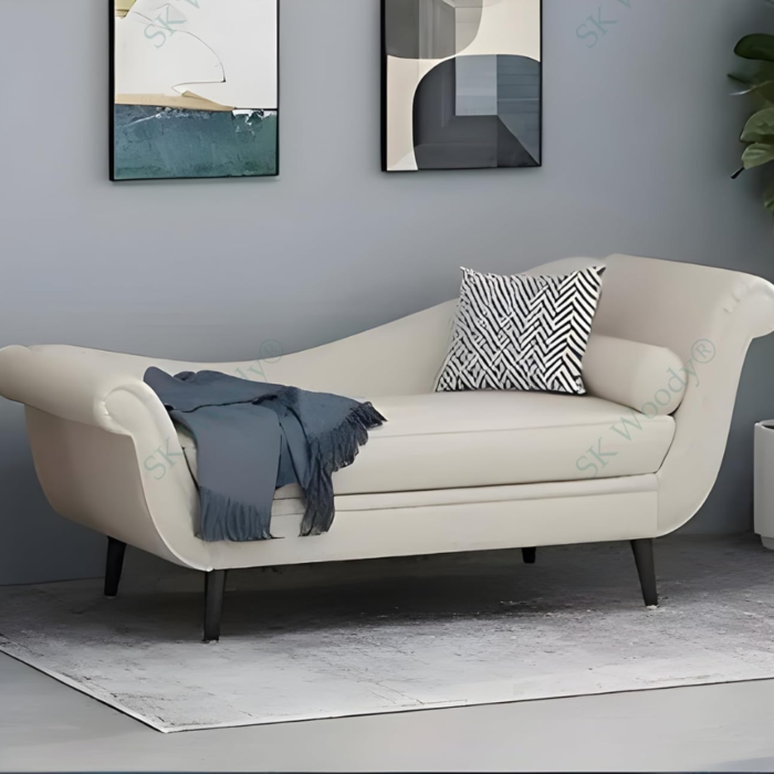 Velvet Fabric 2-Seater Settee Sofa Diwan Couch Chaise Lounge for Bedroom, Living Room, Dining Room, Drawing Room, Home Office (Grey, Type 2)
