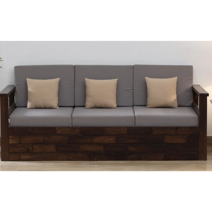 Wood Pull Out 3 Seater Sofa Cum Bed In Provincial Teak Finish with Storage