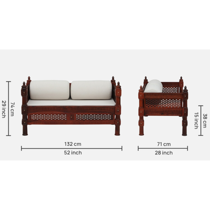 Wood 2 Seater Sofa in Honey Oak Finish - Image 3