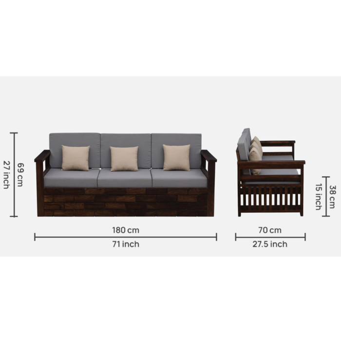 Wood Pull Out 3 Seater Sofa Cum Bed In Provincial Teak Finish with Storage - Image 3