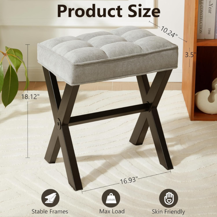 Beautiful, Bathroom can Benefit from This Padded Piano Stool, Square Foot Stool, Ottoman Foot Rest, and Metal X-Legs. (Grey) - Image 3