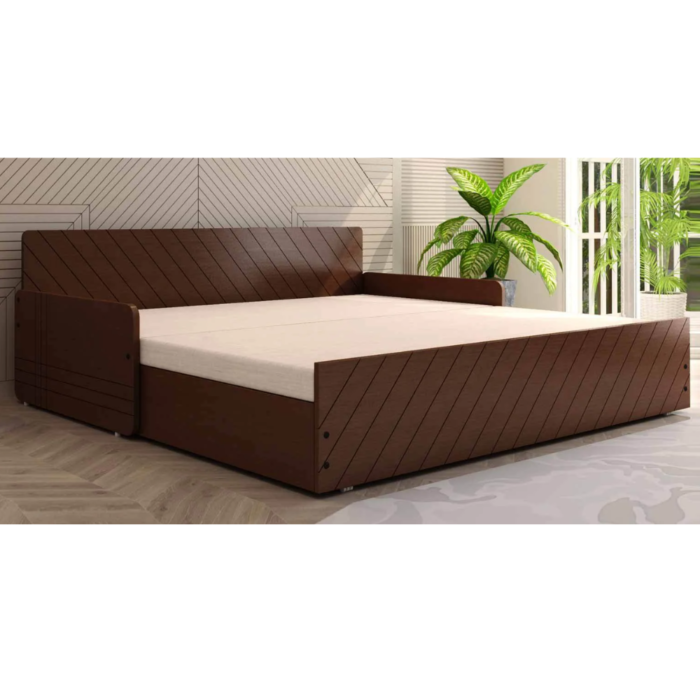 Pull-Out Sofa Cum Bed in Cream & Brown Finish With Box Storage - Image 4