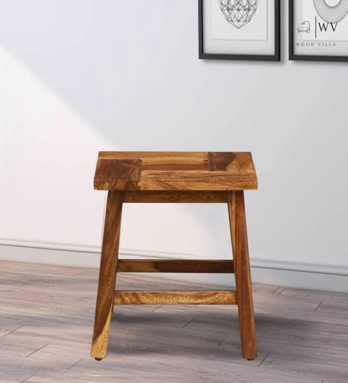 Wood Seating Stool In Rustic Teak Finish