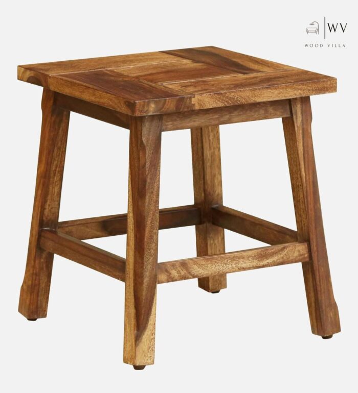 Wood Seating Stool In Rustic Teak Finish - Image 3