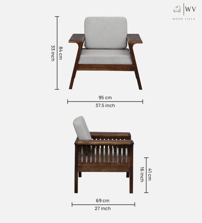 Wood 1 Seater Sofa In Beige Color - Image 2