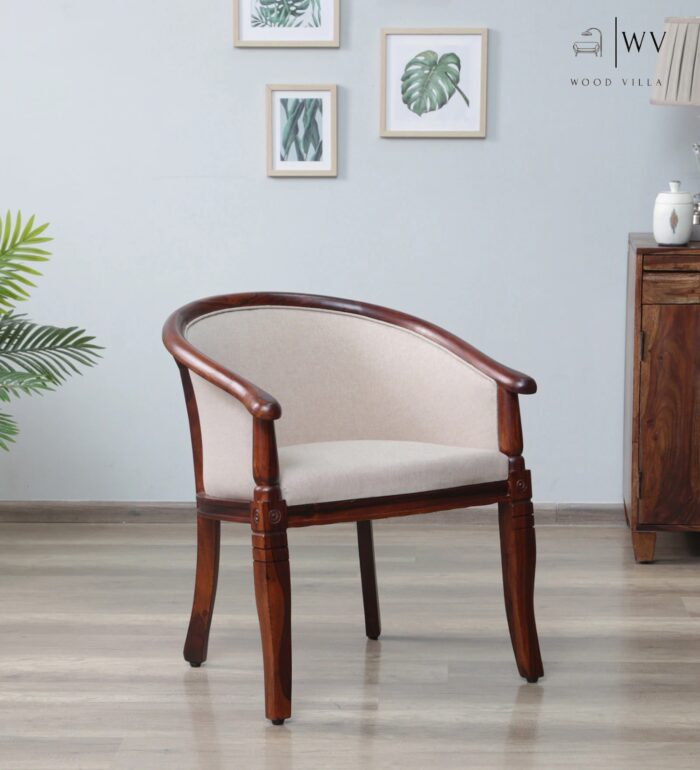 Wood Arm Chair In Beige & Scratch Resistant Honey Oak Finish