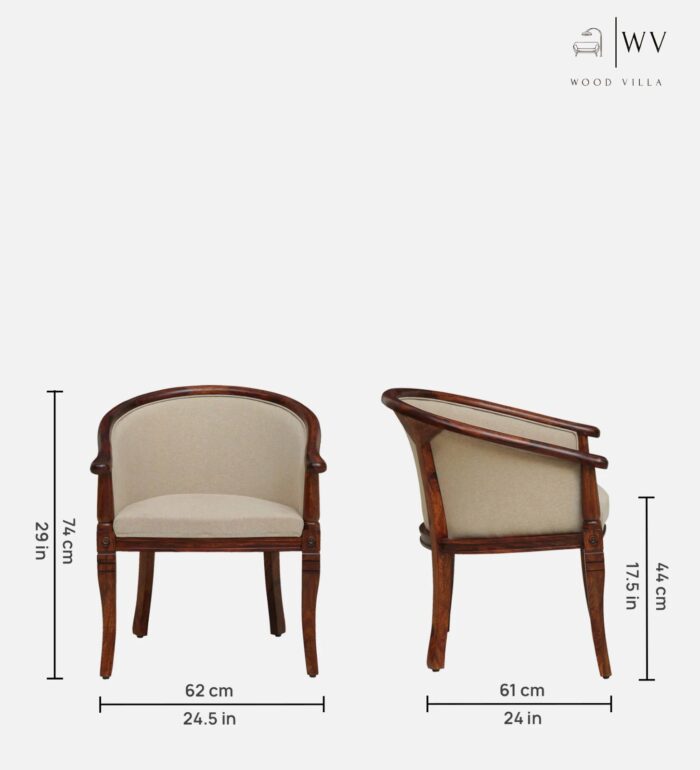 Wood Arm Chair In Beige & Scratch Resistant Honey Oak Finish - Image 2