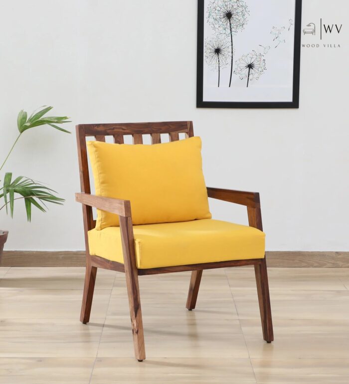 Wood Arm Chair In Yellow & Rustic Teak Finish