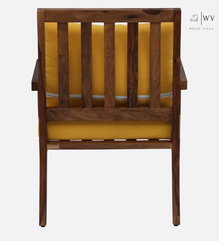 Wood Arm Chair In Yellow & Rustic Teak Finish - Image 3