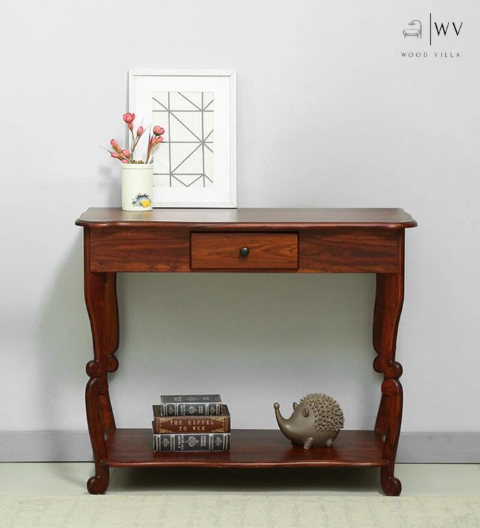 Wood Console Table In Scratch Resistant Honey Oak Finish