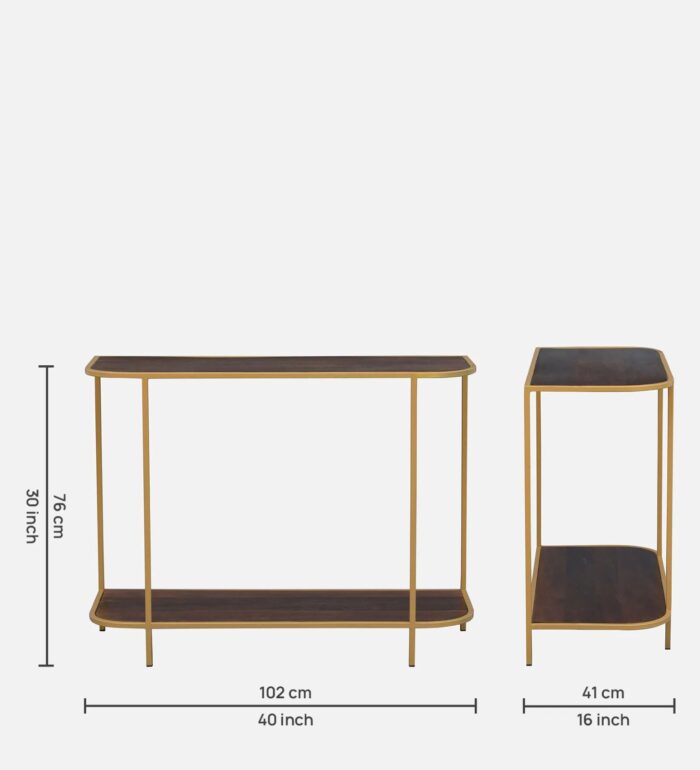 Wood Console Table In Gold Finish - Image 2