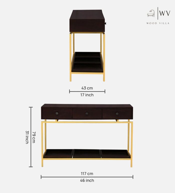 Wood Console Table In Brown & Gold Finish - Image 2