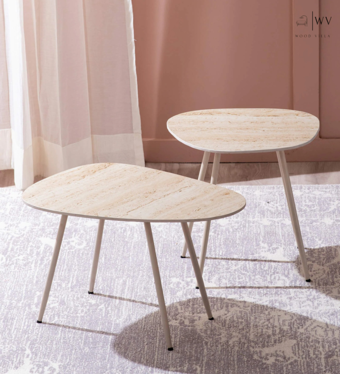 Timeless Travertine Ceramic Nest of Table In Ivory Colour
