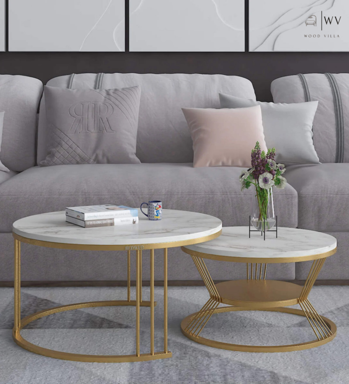 Harpy Metal Nest Of Tables in White & Gold Finish