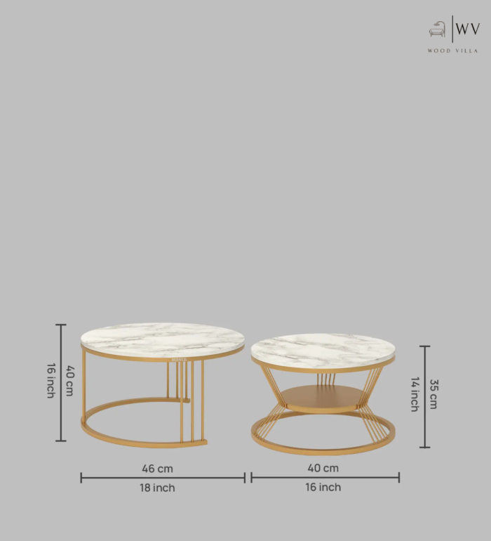 Harpy Metal Nest Of Tables in White & Gold Finish - Image 2