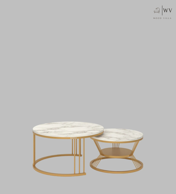 Harpy Metal Nest Of Tables in White & Gold Finish - Image 3
