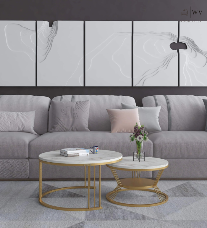 Harpy Metal Nest Of Tables in White & Gold Finish - Image 4