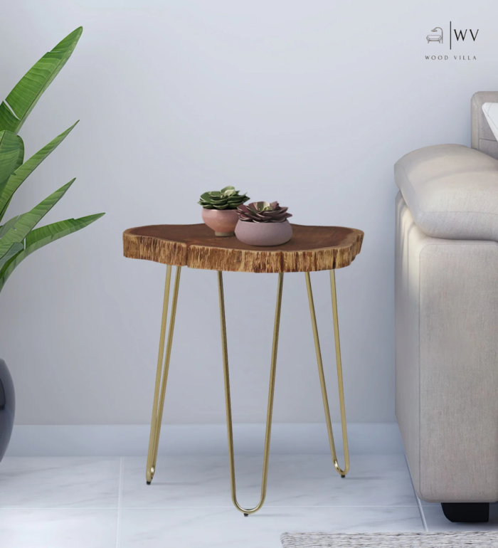 Lester Solid Wood End Table In Brass Finish