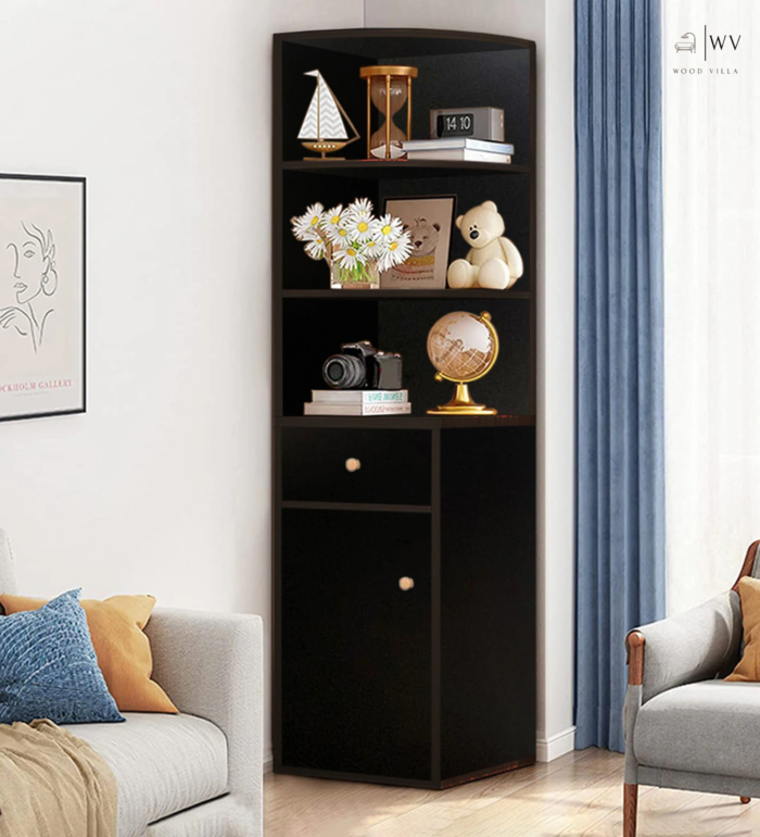 Helsinki Corner book Shelve in Oak Brown Finish