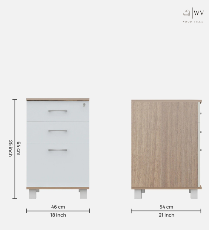 Embassy 3 Drawer File Cabinet In Lyon Teak & Frosty White Finish With Lock - Image 2