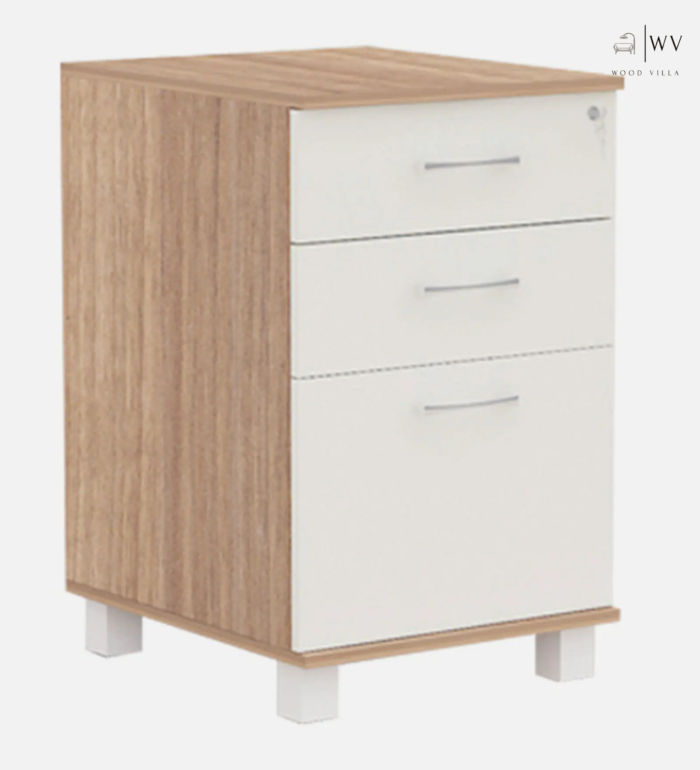 Embassy 3 Drawer File Cabinet In Lyon Teak & Frosty White Finish With Lock - Image 3