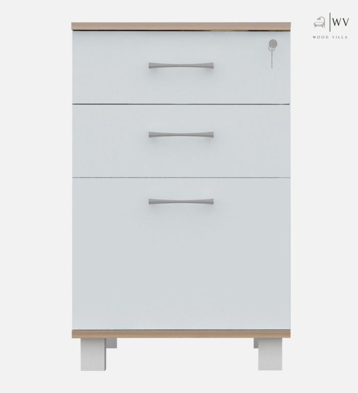 Embassy 3 Drawer File Cabinet In Lyon Teak & Frosty White Finish With Lock - Image 4