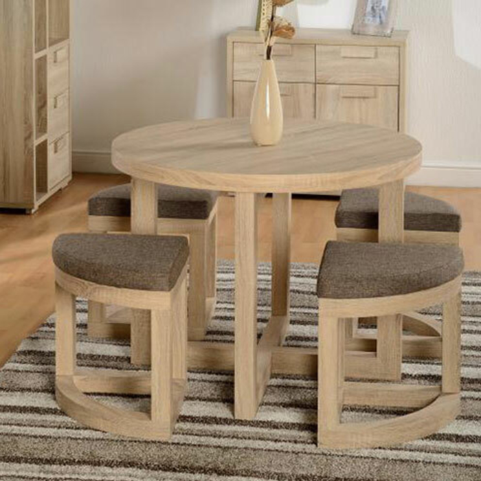 Furniture Solid Wood 4 Seater Dining Set (Finish Color – Natural Finish With Brown Cushion)
