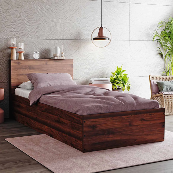 Taurus Single Bed In Columbian Walnut Colour With Box Storage