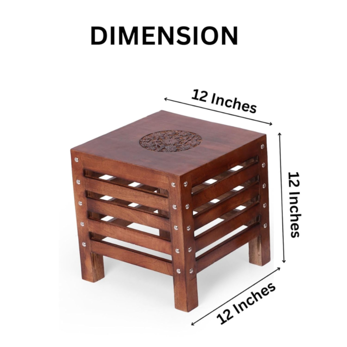 Wooden Beautiful Handmade Stool For Sitting Living Room, Office, Pooja, Balcony Decor, Home Furniture Small Table Stool (2), Brown - Image 3