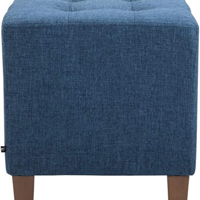 Square Ottoman Stool,Wood Stool Suitable for Bedroom, Living Room and Kitchen,Button Tufted Woven Square Storage Ottoman for Living Room & Bedroom | Set of 2 (Blue) - Image 5