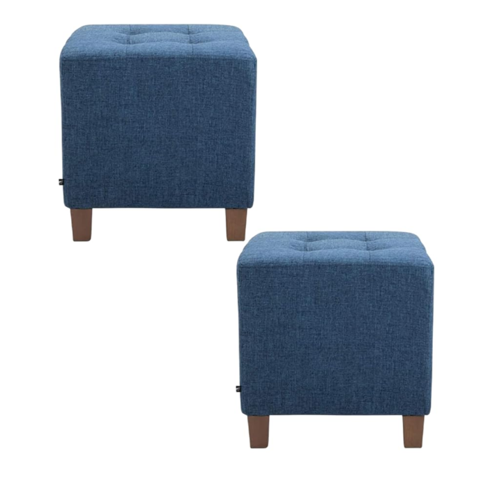 Square Ottoman Stool,Wood Stool Suitable for Bedroom, Living Room and Kitchen,Button Tufted Woven Square Storage Ottoman for Living Room & Bedroom | Set of 2 (Blue) - Image 4