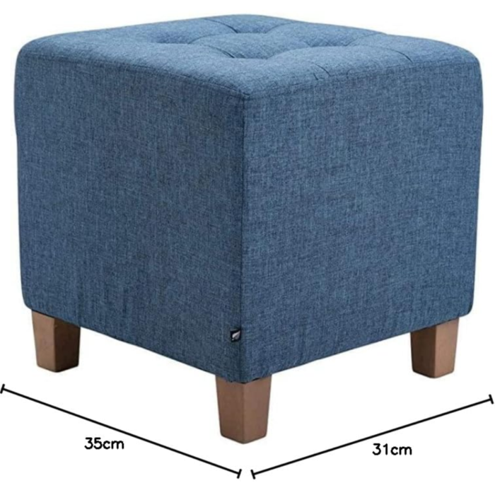 Square Ottoman Stool,Wood Stool Suitable for Bedroom, Living Room and Kitchen,Button Tufted Woven Square Storage Ottoman for Living Room & Bedroom | Set of 2 (Blue) - Image 3