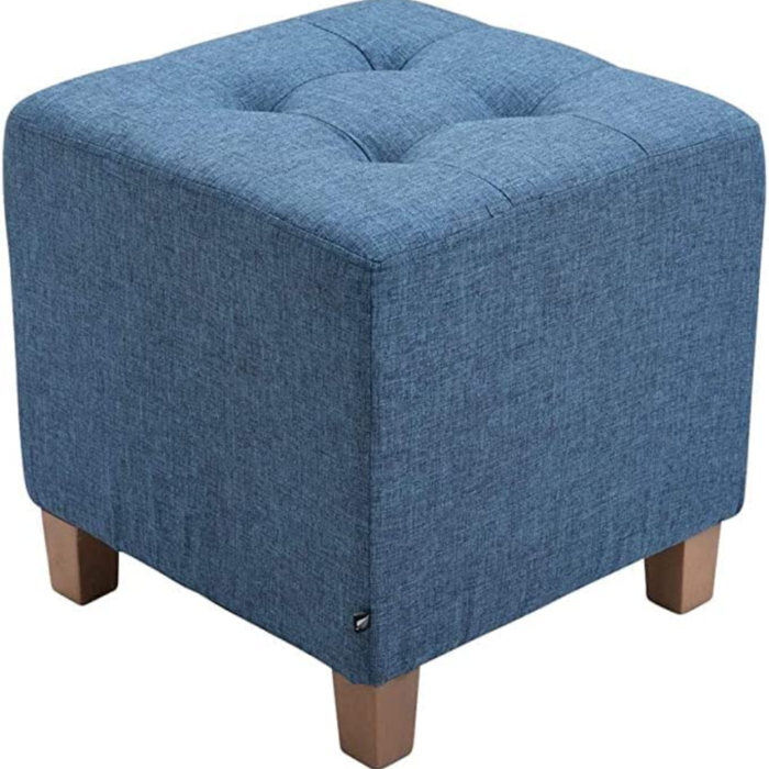 Square Ottoman Stool,Wood Stool Suitable for Bedroom, Living Room and Kitchen,Button Tufted Woven Square Storage Ottoman for Living Room & Bedroom | Set of 2 (Blue)