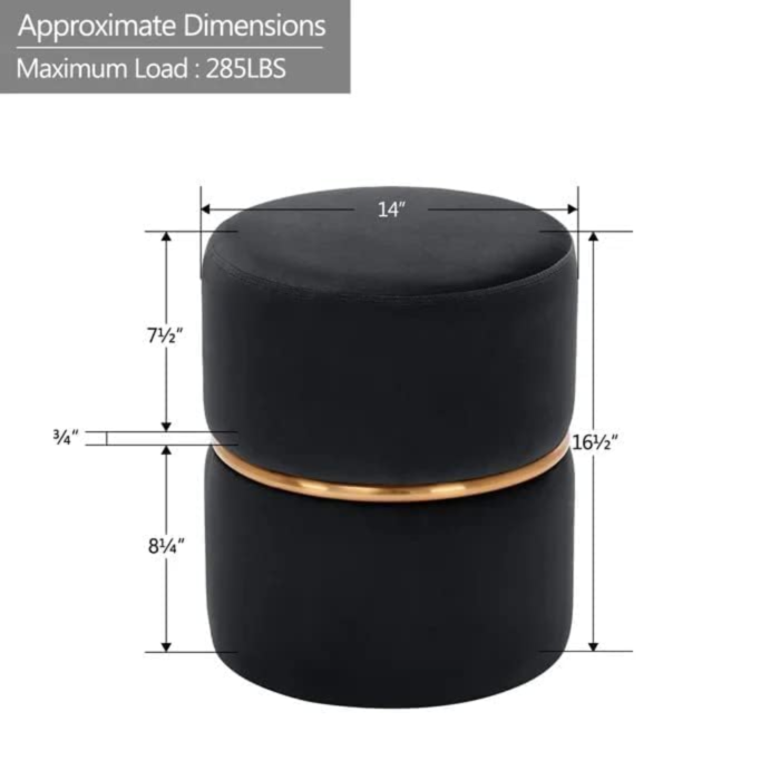 Velvet Tufted Ottoman,Sofa Side Stool, Wooden Small Ottoman Footrest Stool, Makeup Chair, Pouf for Office & Home Decoration (Black) - Image 3