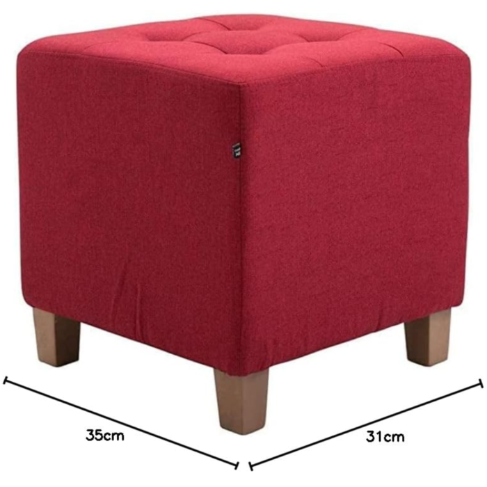 Square Ottoman Stool,Wood Stool Suitable for Bedroom, Living Room and Kitchen,Button Tufted Woven Square Storage Ottoman for Living Room & Bedroom | Set of 2 (Red) - Image 3