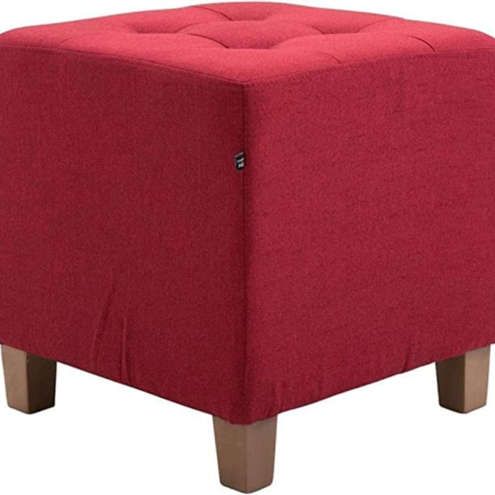 Square Ottoman Stool,Wood Stool Suitable for Bedroom, Living Room and Kitchen,Button Tufted Woven Square Storage Ottoman for Living Room & Bedroom | Set of 2 (Red)