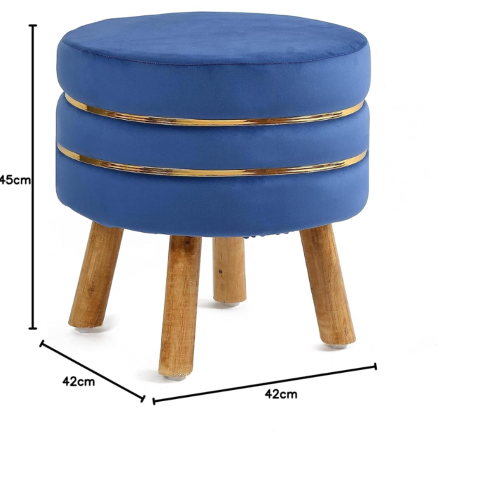 Ottoman Stool for Sitting & Footrest (16 Inches) for Living Room, Balcony, Bedroom, Pouffe Footstool | Puffy Foam Wooden Leg Foot Stool | Furniture for Home Decor | Vanity Pouf Stool, Blue - Image 3