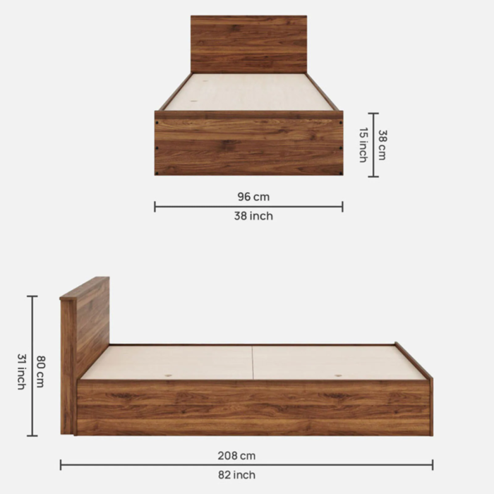 Taurus Single Bed In Columbian Walnut Colour With Box Storage - Image 3
