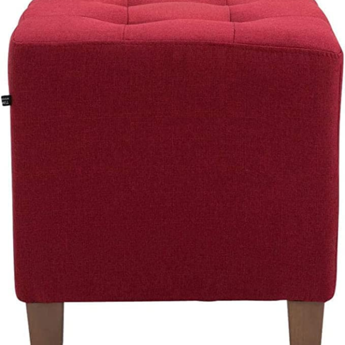 Square Ottoman Stool,Wood Stool Suitable for Bedroom, Living Room and Kitchen,Button Tufted Woven Square Storage Ottoman for Living Room & Bedroom | Set of 2 (Red) - Image 5