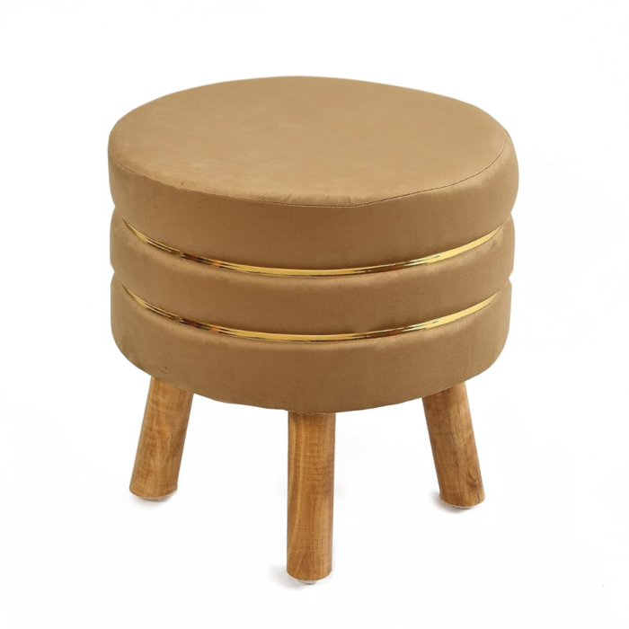 Ottoman Stool for Sitting & Footrest (16 Inches) for Living Room, Balcony, Bedroom, Pouffe Footstool | Puffy Foam Wooden Leg Foot Stool | Furniture for Home Decor | Vanity Pouf Stool, Beige