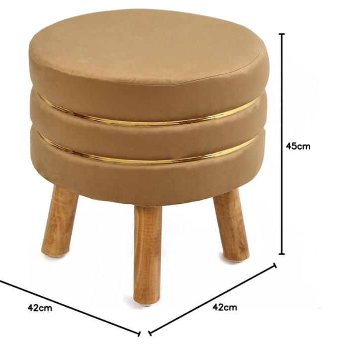 Ottoman Stool for Sitting & Footrest (16 Inches) for Living Room, Balcony, Bedroom, Pouffe Footstool | Puffy Foam Wooden Leg Foot Stool | Furniture for Home Decor | Vanity Pouf Stool, Beige - Image 3