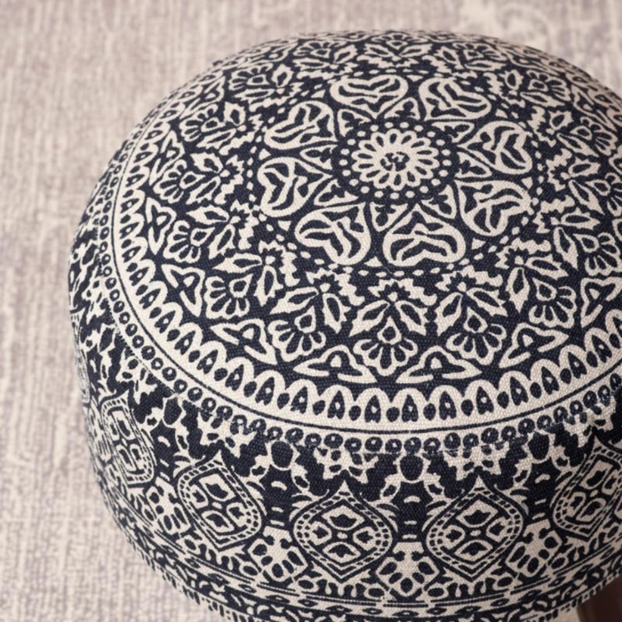 Wooden Round Footrest Sitting Stool for Living Room |14 inches in Height |Printed Blue Ottoman for Bedroom - Image 5