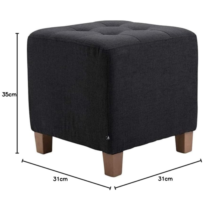 Wooden Square Ottoman Stool,Wood Stool Suitable for Bedroom, Living Room and Kitchen,Button Tufted Woven Square Storage Ottoman for Living Room & Bedroom | Set of 2 (Black) - Image 5