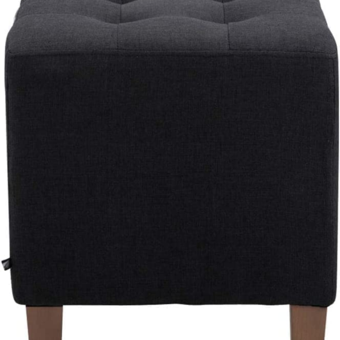 Wooden Square Ottoman Stool,Wood Stool Suitable for Bedroom, Living Room and Kitchen,Button Tufted Woven Square Storage Ottoman for Living Room & Bedroom | Set of 2 (Black) - Image 3